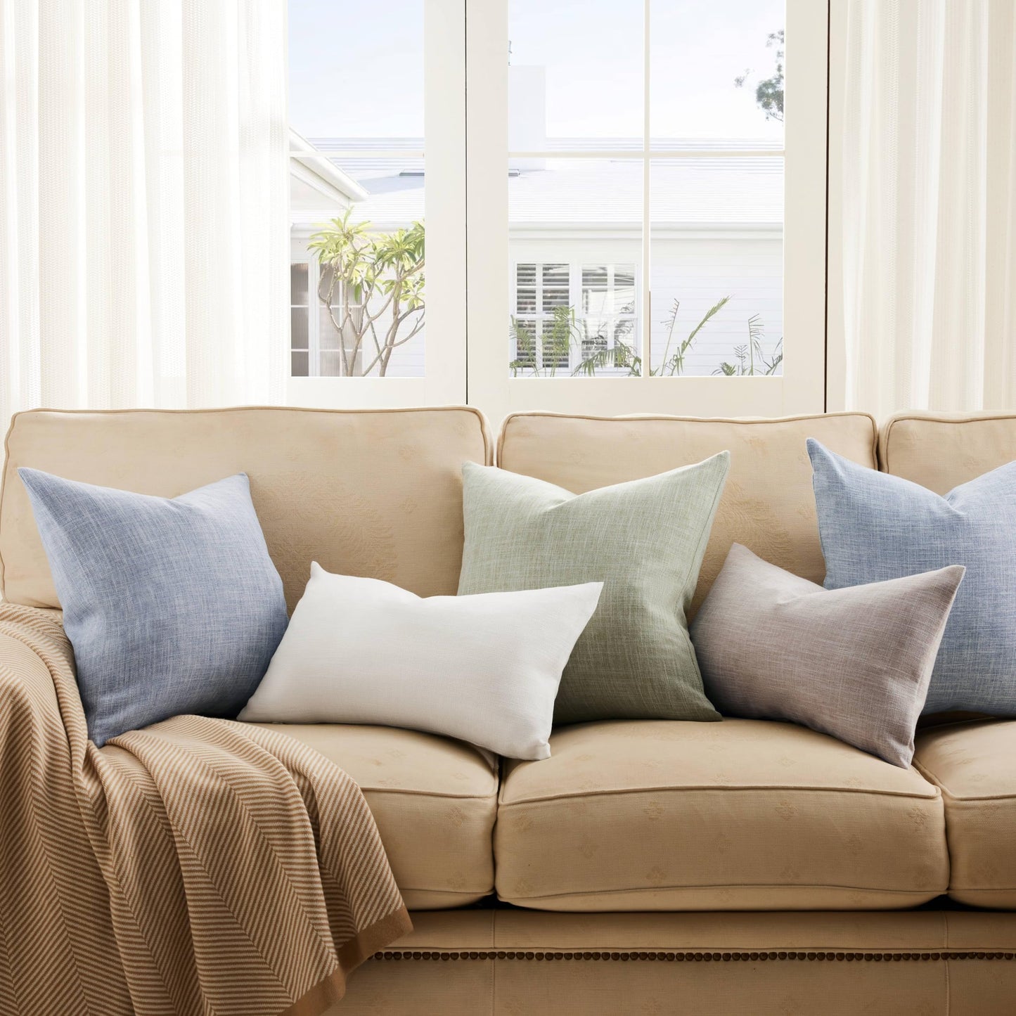 ZeeMart Rustic Cotton Linen Throw Pillow Covers Set of 2, 18x18 Inch Taupe, Farmhouse Style Decorative Couch Pillow Cases Beige Cushion Covers for Sofa Bed Living Room Home Decor