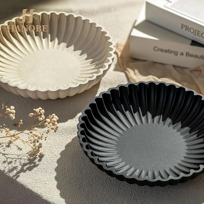 Hanobe Black Decorative Bowl Decor: Modern Ruffle Key Tray for Home Living Entryway Coffee Tables Centerpiece - Fruit Bowls for Dinning Kitchen Counter