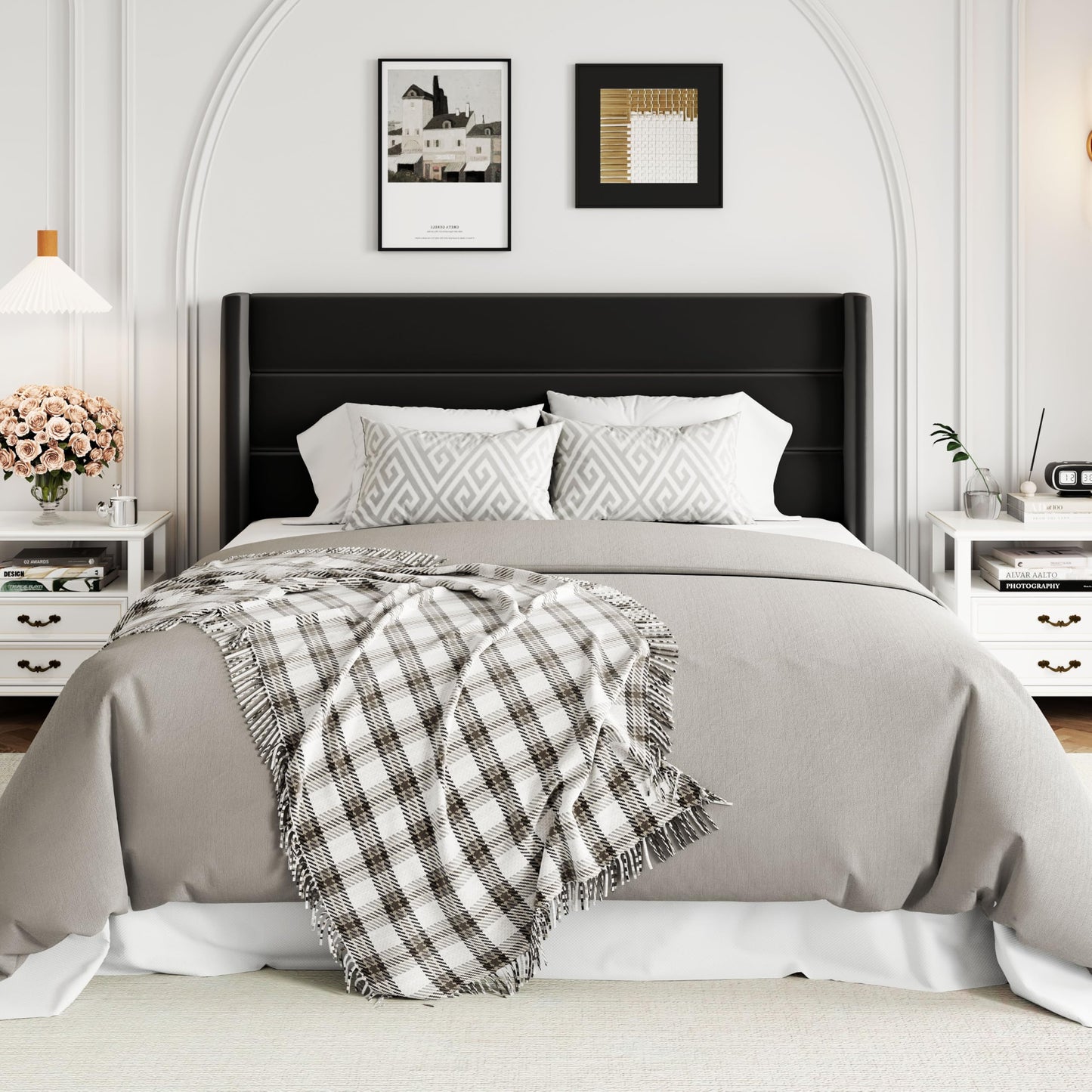 Allewie Queen Size Velvet Lift Up Storage Bed, Modern Wingback Headboard, Hydraulic Support, No Box Spring Needed, Black