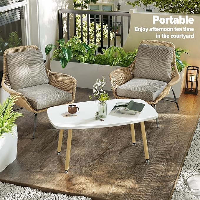WOHOMO Folding Coffee Table 39.3'' White Coffee Tables for Living Room Portable Simple Modern Rectangular Center Table for Small Spaces, No Assembly, White