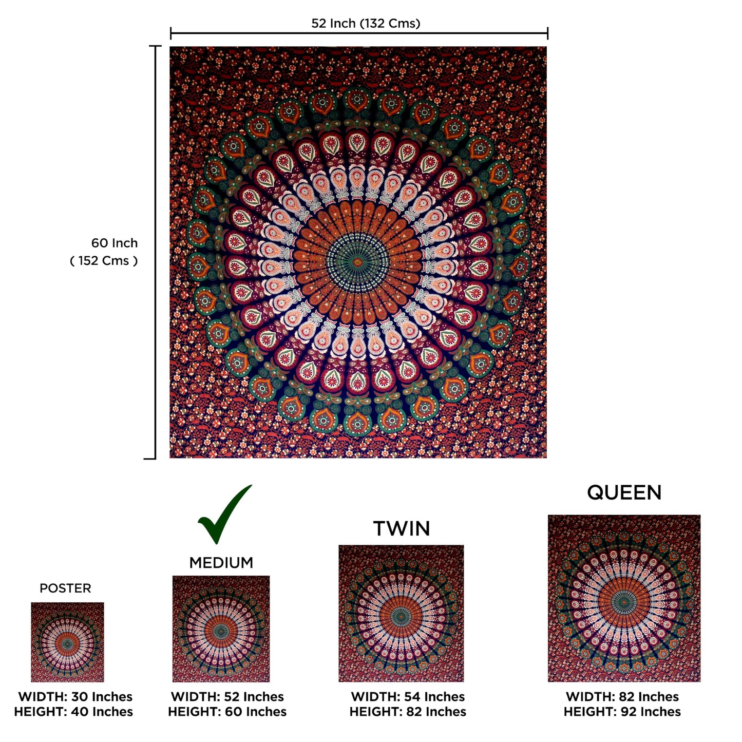 raajsee Turquoise Blue Tapestry- Tapestrys Mandala Wall Hanging- Hippie Tapestry For Bedroom Aesthetic-Size Medium (52x60 Inches / 132x152 Cms)