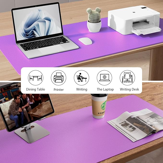 Aothia Faux Leather Desk Mat - Non-Slip PU Leather Desk Blotter, Waterproof Writing Surface, Large Desk Pad for Office & Home (Iris Violet, 55" x 24")
