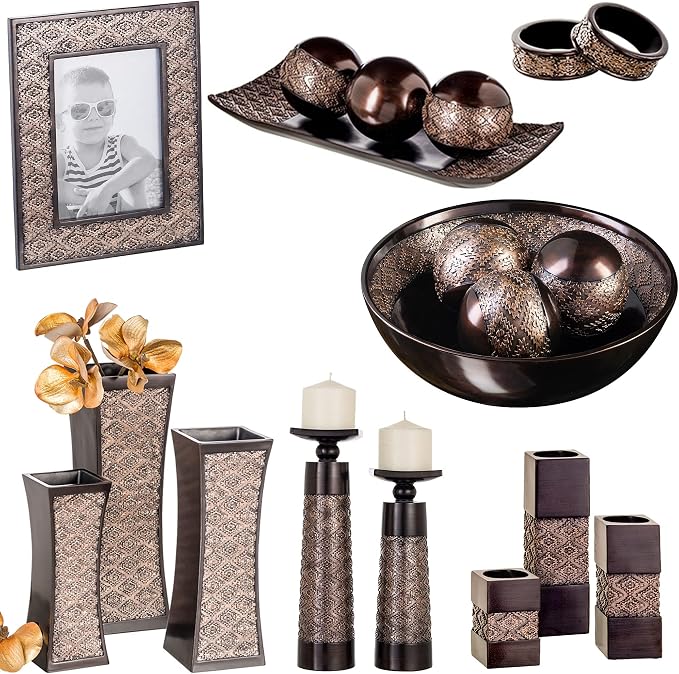 Creative Scents Dublin Brown Decorative Bowl with Orbs Set - Centerpiece Table Decorations - Coffee Table Decor - Home Decorations for Living Room Decor, Table Centerpieces for Dining Room Table