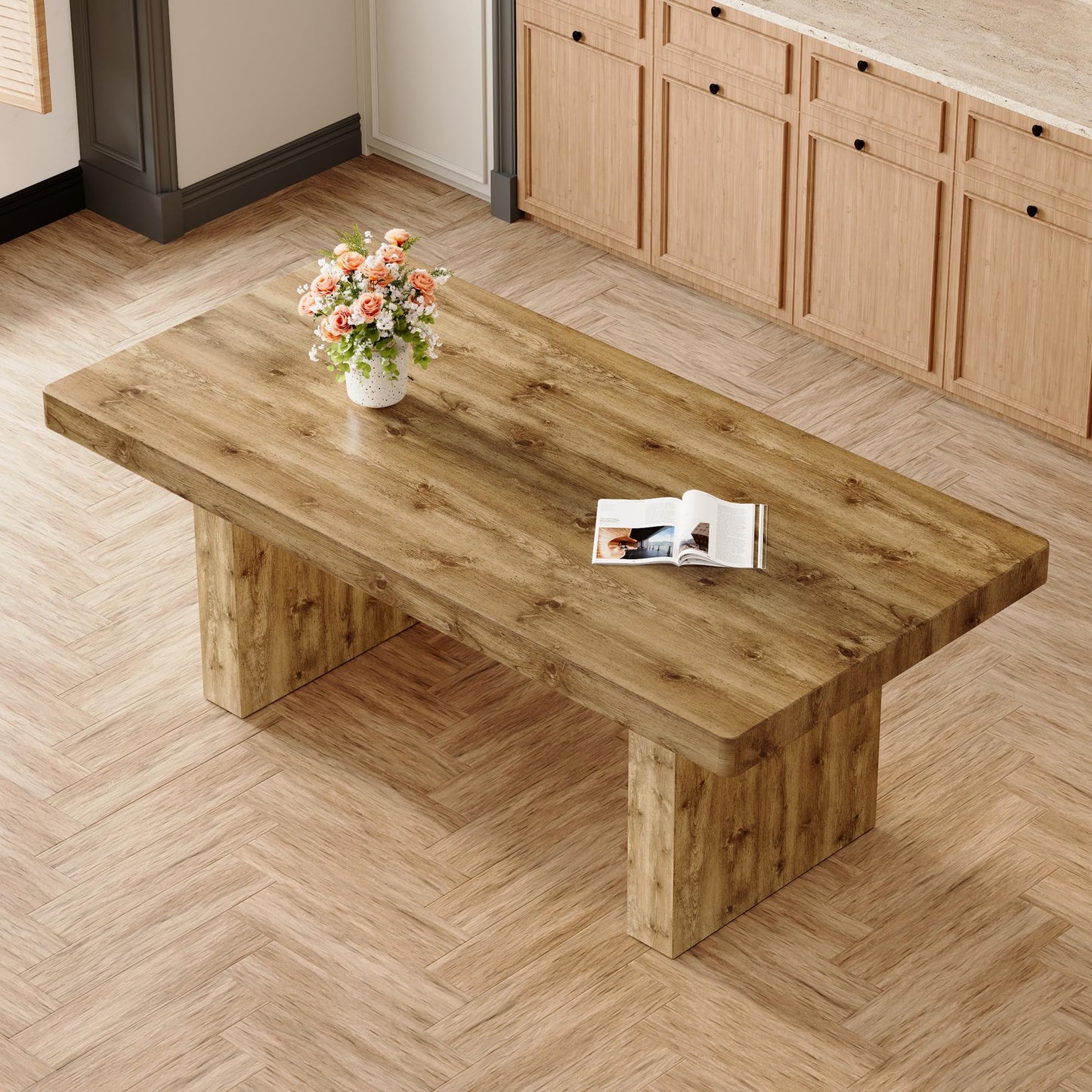 Ebullient 79" Farmhouse Dining Table for 6-10, Rustic Wooden Kitchen Table with Thick Tabletop, Heavy Duty Large Rectangular Dining Table for Dining Room & Kitchen