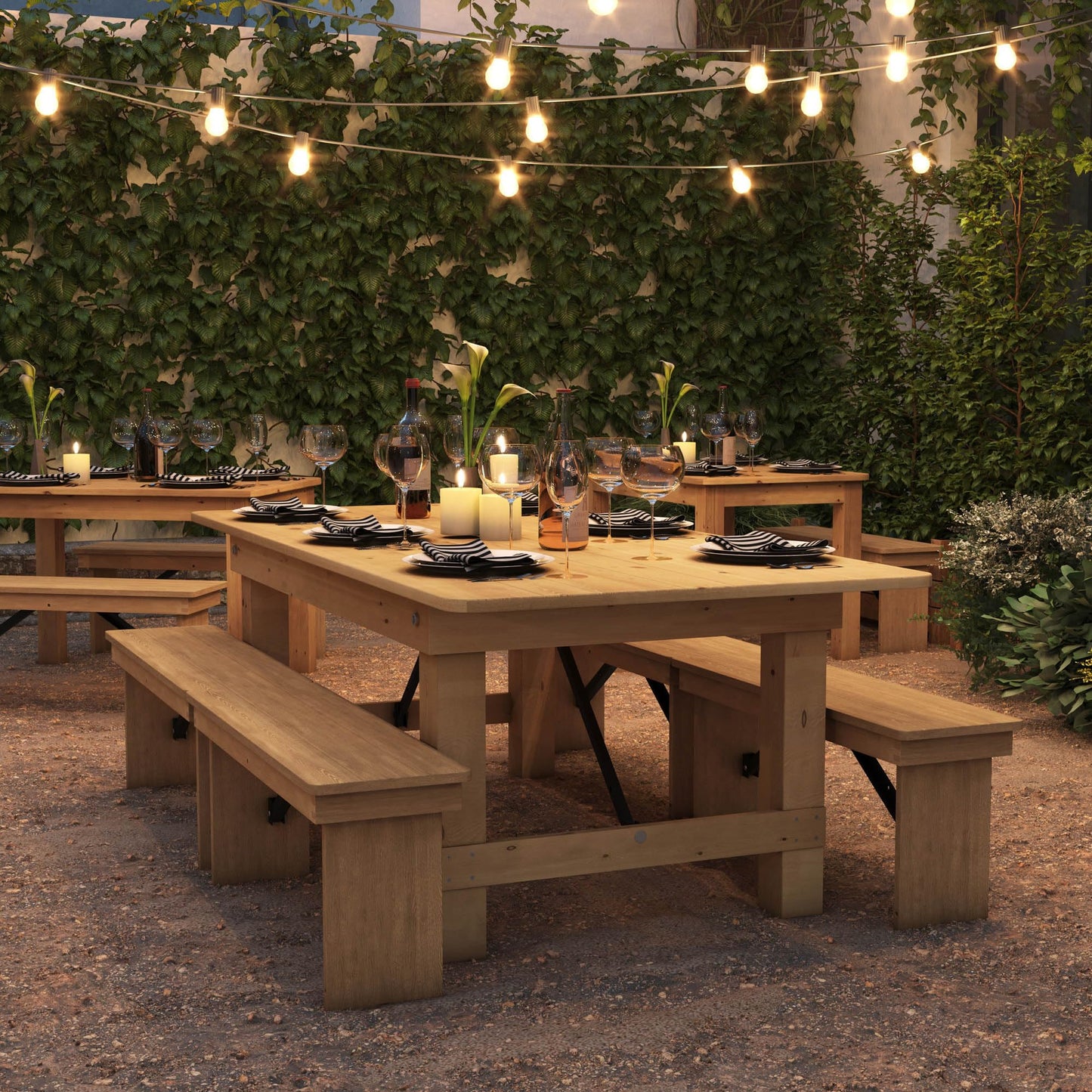 Flash Furniture HERCULES 7' x 40" Rectangular Antique Rustic Solid Pine Folding Farm Table, Light Natural
