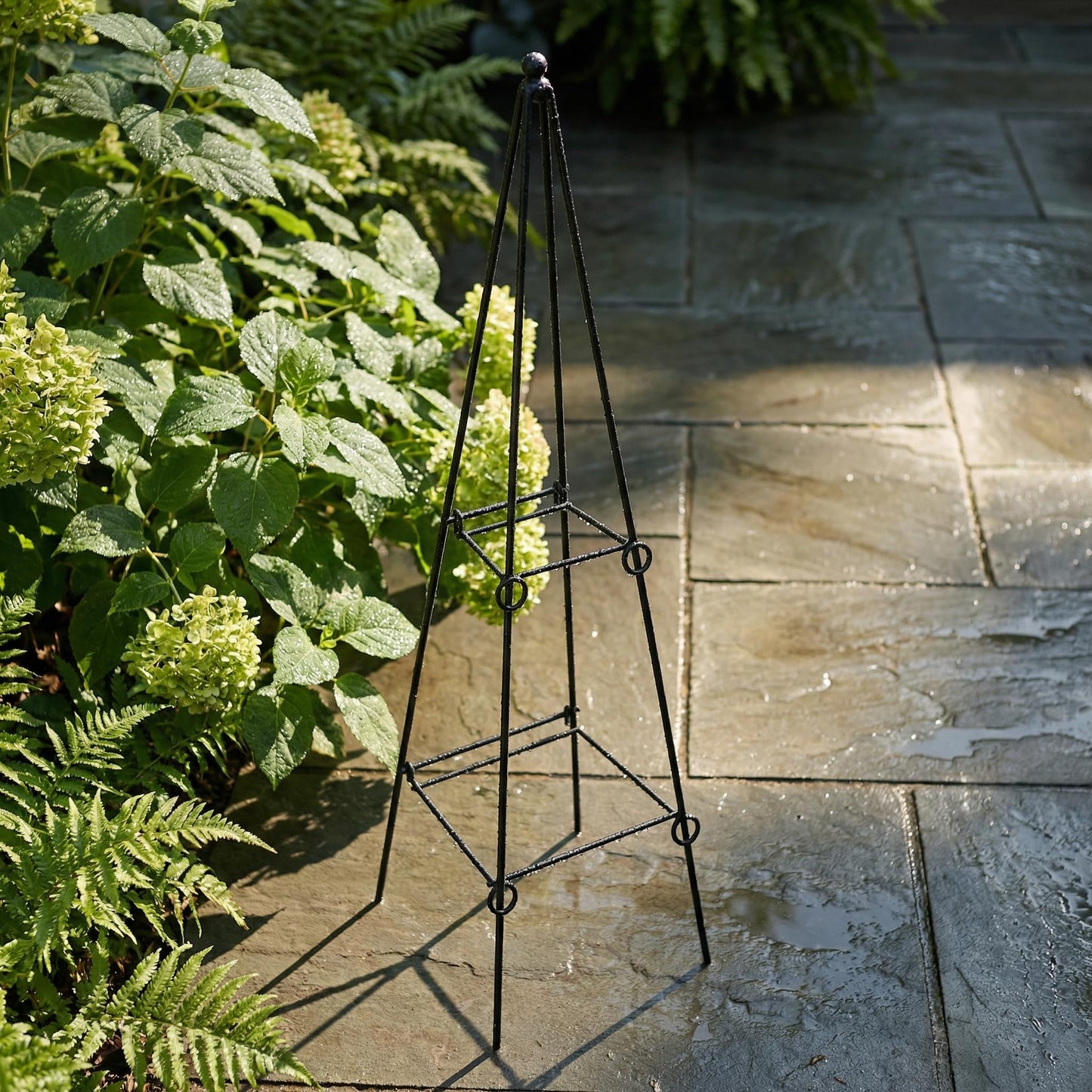 SCENDOR 2 Pack Black Metal Folding Square Plant Stand – 35.5" Tall 2-Tier Decorative Plant Holder Flower Pot Stand for Patio Garden Climbing Vines, Roses, Clematis, and Potted Plants