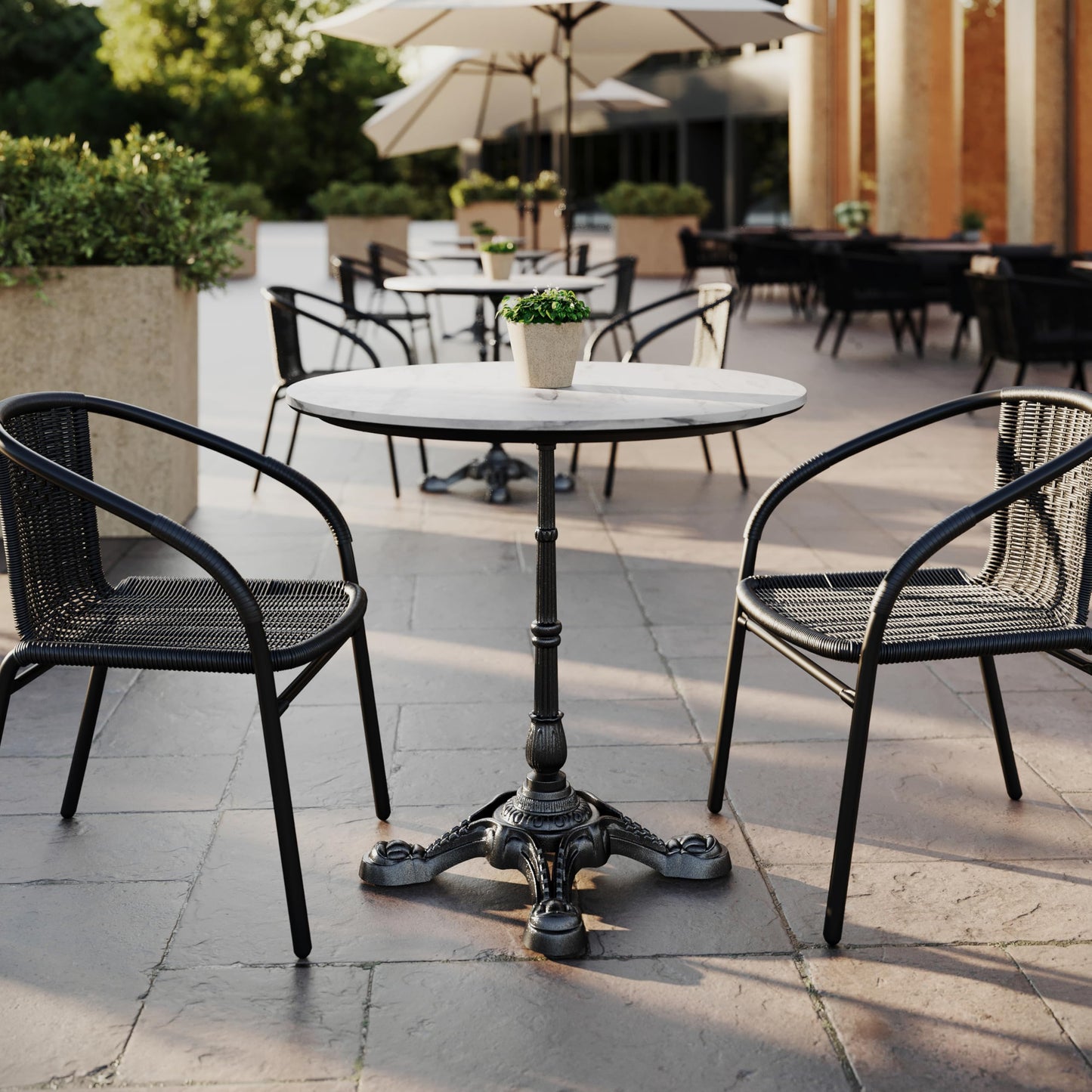 Flash Furniture Acadia 31.25" Round Indoor Outdoor White Faux Marble Tabletop with Black Bistro Base, Scratch, Heat & UV Resistant, Seamless TopGuard Top and Edge