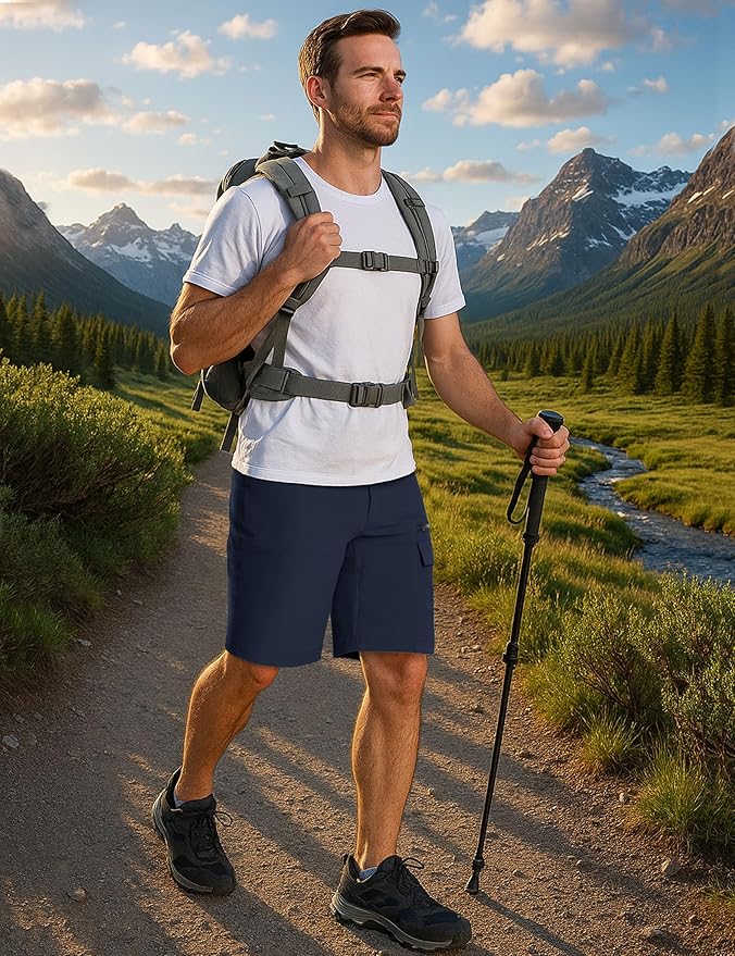 CRYSULLY Men's Hiking Cargo Shorts Outdoor Summer Lightweight Quick Dry Work Casual Shorts with 5 Zipper Pockets