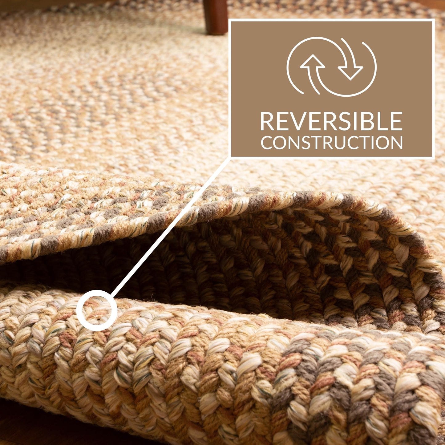 Super Area Rugs Braided Rugs 3X5 Farmhouse Kitchen Rug - Ridgewood Braided Rug for Living Room - Reversible - Indoor/Outdoor - Made in USA - Taupetone/Beige, 3' X 5' Oval