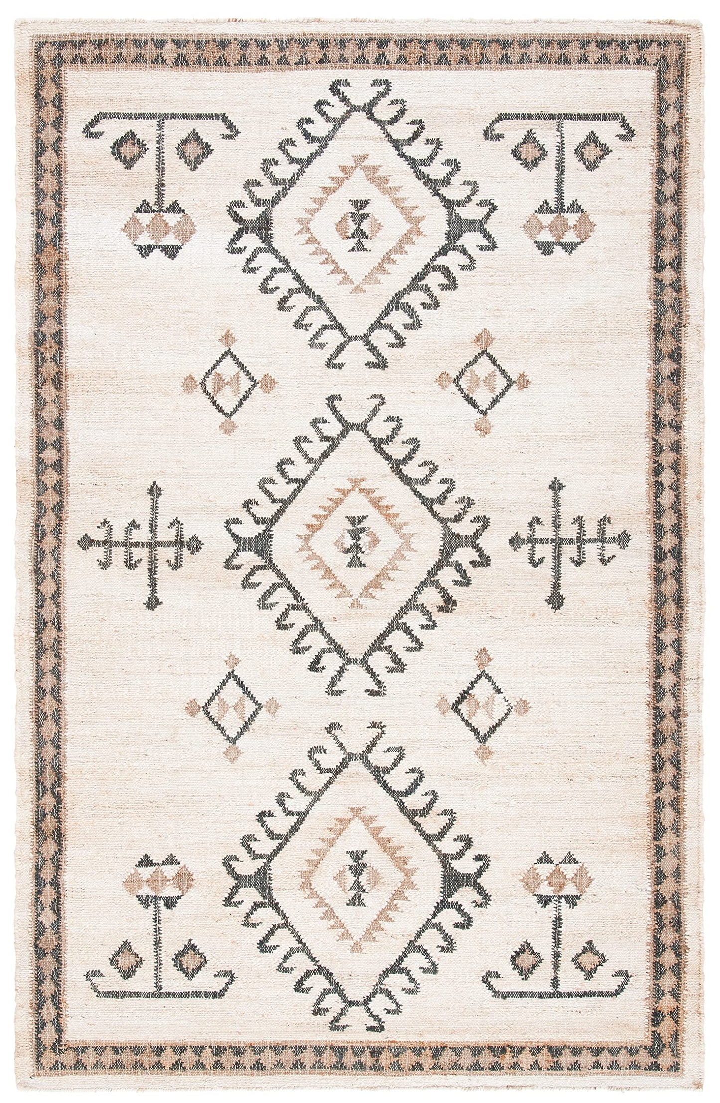 SAFAVIEH Kilim Collection Area Rug - 5' x 8', Ivory & Black, Handmade Flat Weave Jute, Ideal for High Traffic Areas in Living Room, Bedroom (KLM762A)