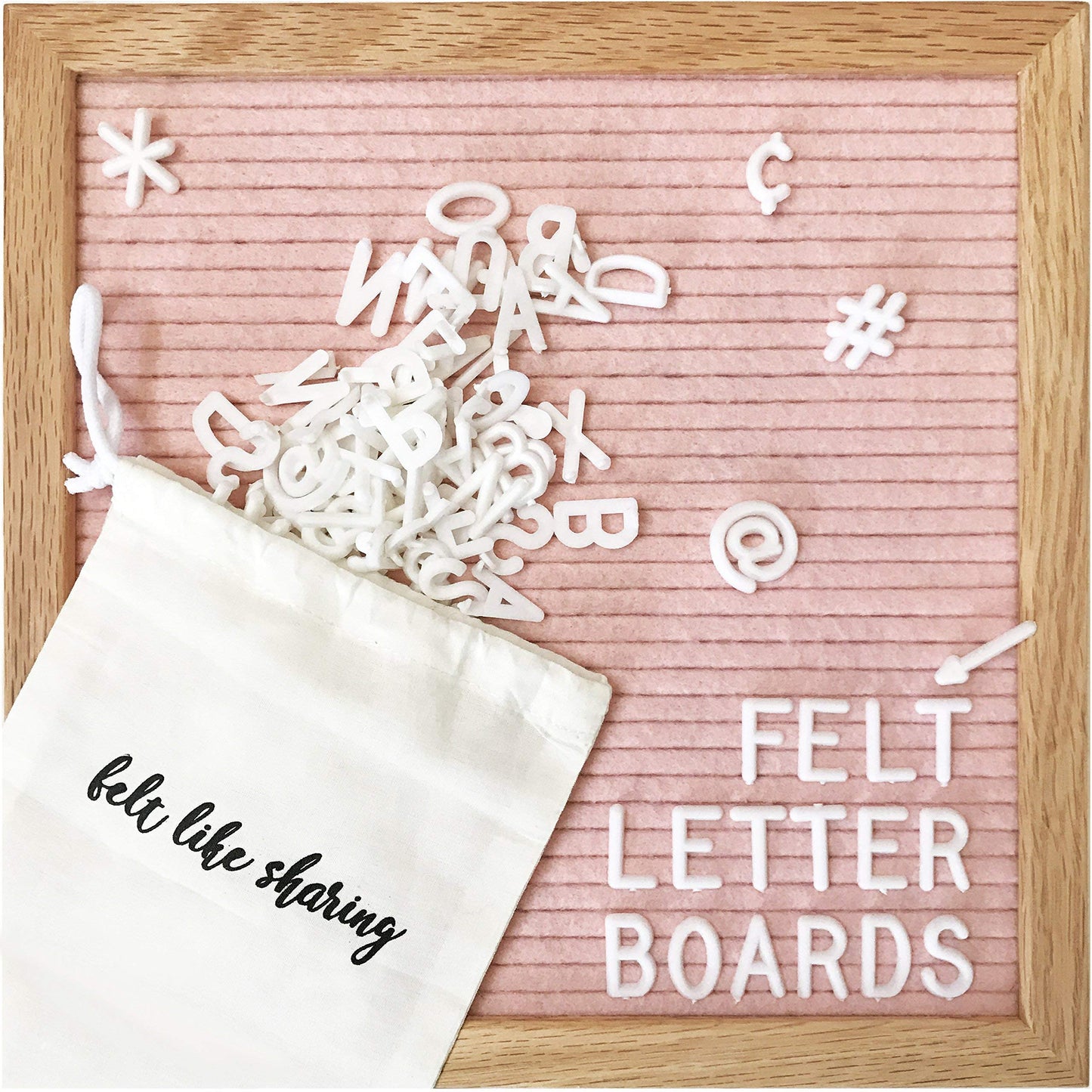 Felt Like Sharing Square Letter Board (Light Pink Felt - 10”x10”) – Changeable Message Board with 3 Sets of Felt Board Letters for Home, Office, & Aesthetic Room Decor – Wall Letterboard Signs In Oak Frame
