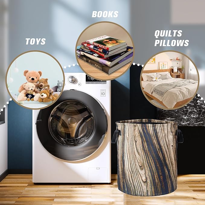 Wood Grain Laundry Basket Tree Stump Texture Foldable Oxford Cloth Funny Tote Bag Laundry Hamper Clothes Storage Bucket Organizer For Bathroom/Laundry Storage/Bedroom 18.9x16.5 Inch