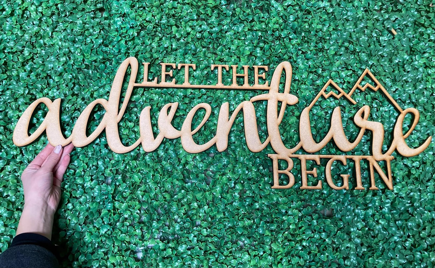 Let the Adventure Begin Sign for Backdrop,Wooden Baby Shower Party Decal Sign for Outdoor Adventure Baby Shower,Woodland Theme Party Decorations