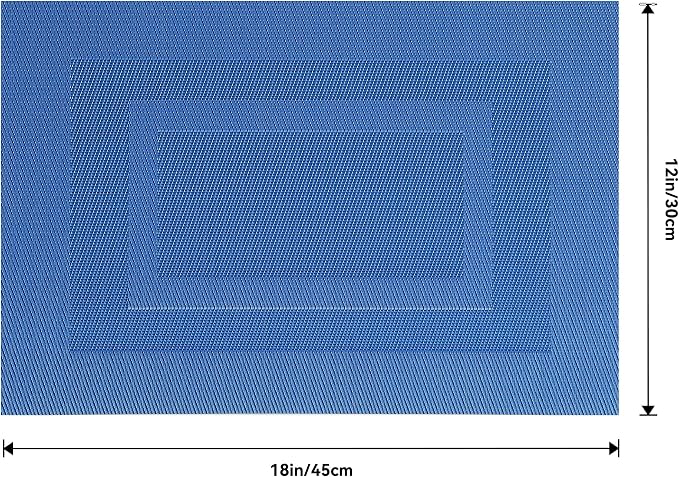 Leetaltree Blue Frame Placemats Set of 6 - Heat Resistant Non-Slip Place mats for Dining Table, Washable Durable PVC Vinyl Woven Table Mats（Blue Frame, 6）