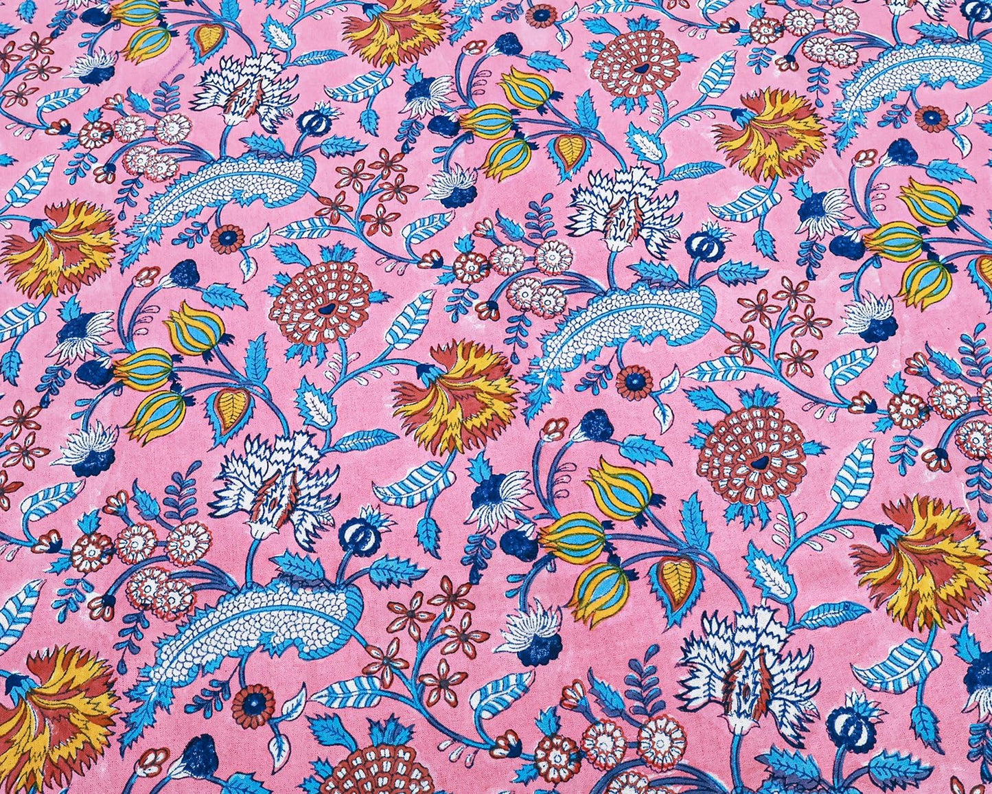 60x60 Inches Square Hand Block Printed Cotton Tablecloth, Pink Blue Floral Table Cloths Washable, Indian Table Linen for Valentine Thanksgiving Gifts Home Decor Dinning Outdoor