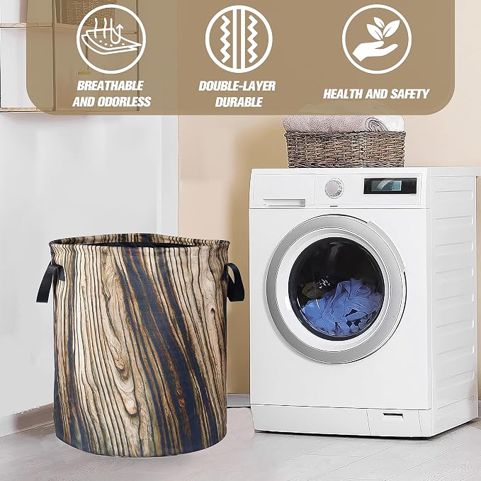 Wood Grain Laundry Basket Tree Stump Texture Foldable Oxford Cloth Funny Tote Bag Laundry Hamper Clothes Storage Bucket Organizer For Bathroom/Laundry Storage/Bedroom 18.9x16.5 Inch