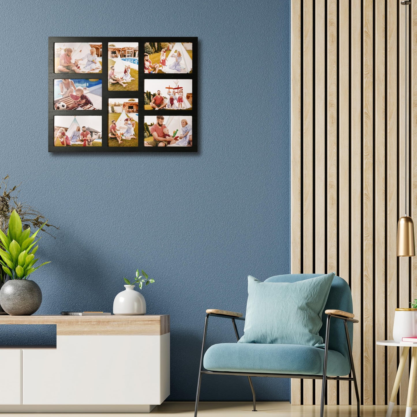 MONT PLEASANT 4x6 Collage Picture Frame Family Photos Display - 8 Openings Collage Wall Decor, Tabletop Stand Black Picture Frames Set for Home Living Room Family Gifts