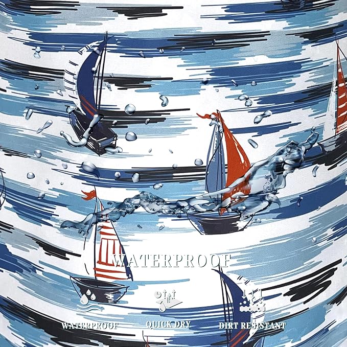 Nautical Laundry Basket Foldable Blue Seafaring Theme Print Laundry Hamper Oxford Cloth Funny Tote Bag Clothes Toy Storage Bucket For Bathroom/Laundry Storage/Bedroom 18.9 x 16.5 Inch