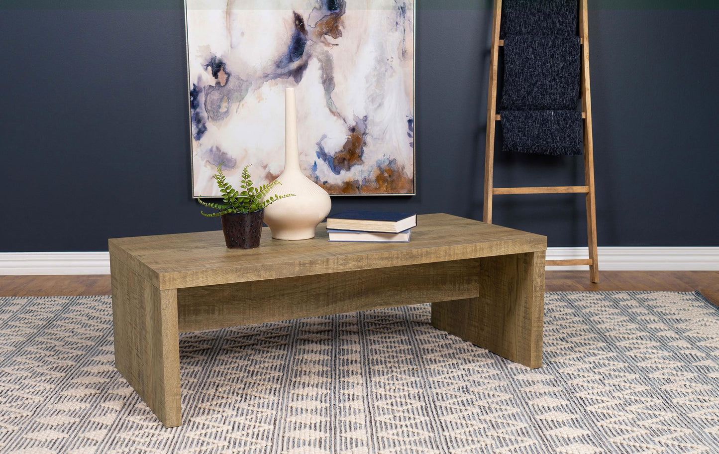 Coaster Home Furnishings Wooden Coffee Table w/ Side Panels & Center Brace, Mango Wood - Modern Rectangular Living Room and Bedroom Furniture for House and Apartment