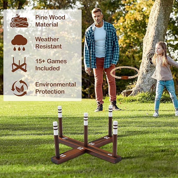Ring Toss Game,Ring Toss Game for Adults and Kids, Indoor Outdoor Fun Holiday Lawn Yard Game for Family, Easy Set Up, Portable to Carry for Outside Kids Sport