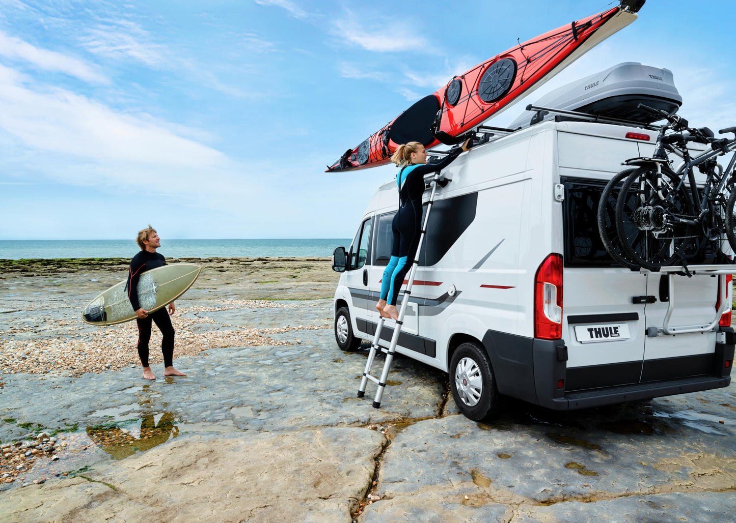 Thule Hullavator Pro kayak roof rack mount NEW - Lift-assisted kayak rack - 40 lbs of weight assistance - Waist high watercraft carrier - Corrosion-resistant cradles - Bow and stern tie-downs included