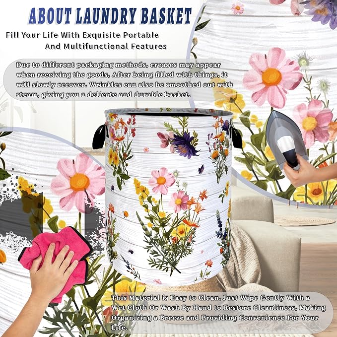 Hawaii Flowers Laundry Basket Foldable Oxford Cloth Colorful Floral Laundry Hamper With Handle Portable Clothes Storage Organizer Basket 18.9"x16.5" Storage Bag For Laundry Room/Bedroom/Dormitories