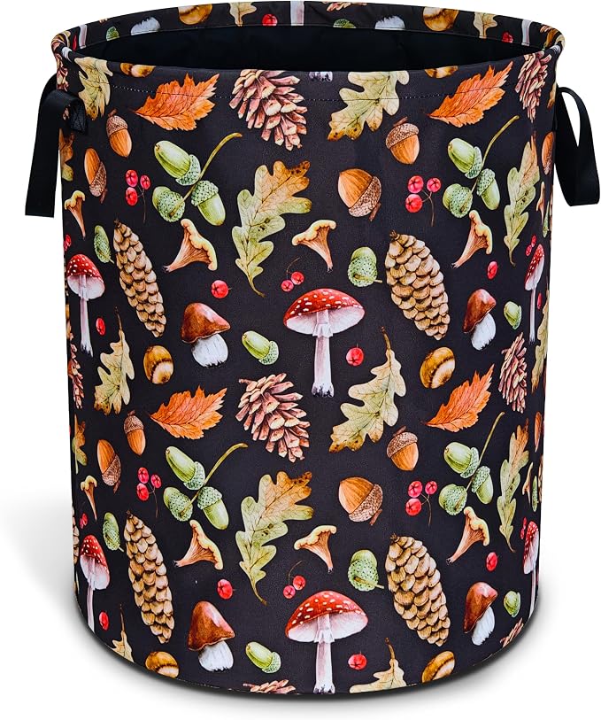 Vintage Mushrooms Laundry Basket Forest Plants Foldable Oxford Cloth Funny Tote Bag Laundry Hamper Clothes Storage Bucket Organizer For Bathroom/Laundry Storage/Bedroom 18.9x16.5 Inch