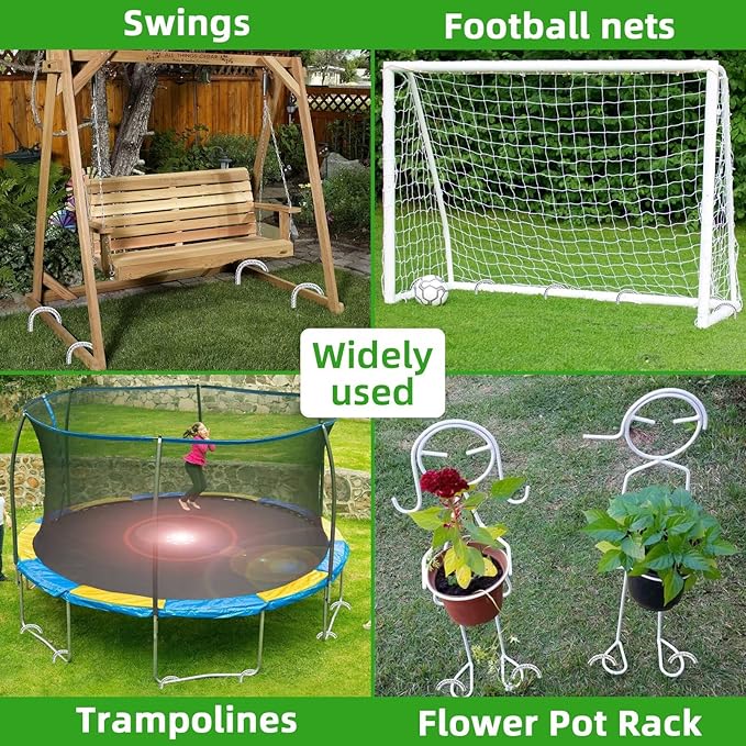 Trampoline Stakes Anchors High Wind 16inx10mm Galvanized U Hook 10pcs Rebar Stakes – Heavy Duty Ground Anchors for Trampoline,Yard & Inflatable,Landscape Metal Stakes for Outdoor Decorations