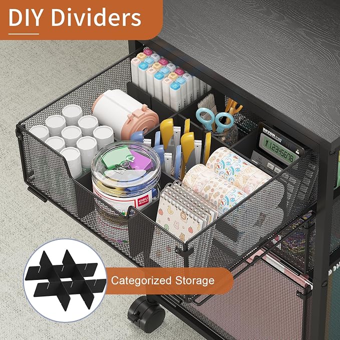Sbanmao Rolling File Cart with 3 Drawers, File Cabinet with DIY Divider, Hanging Folder Holder Organizer with Wheels, Under Desk Storage Utility Cart, Printer Stand for Home Office, Black