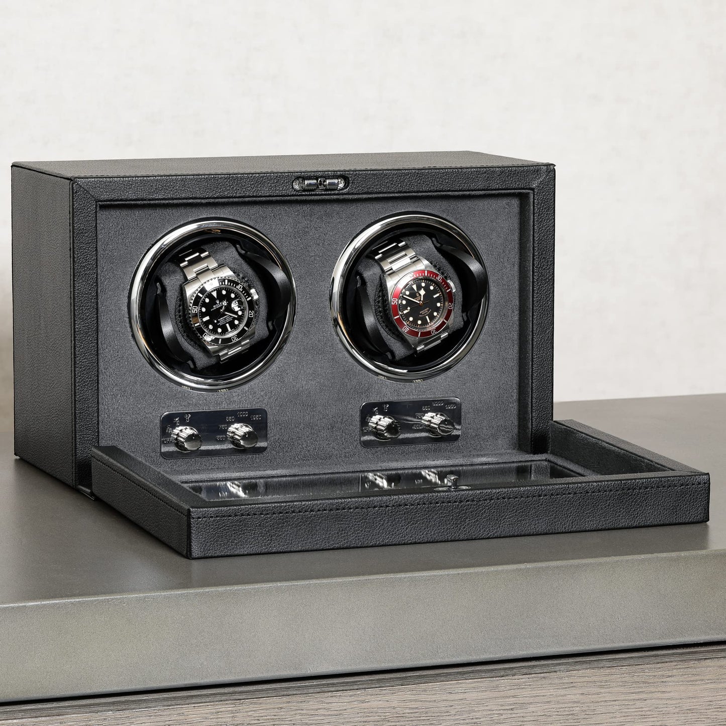 ROTHWELL Double Watch Winder for Automatic Watches with Quiet Motor with Multiple Speeds and Rotation Settings (Black/Grey)
