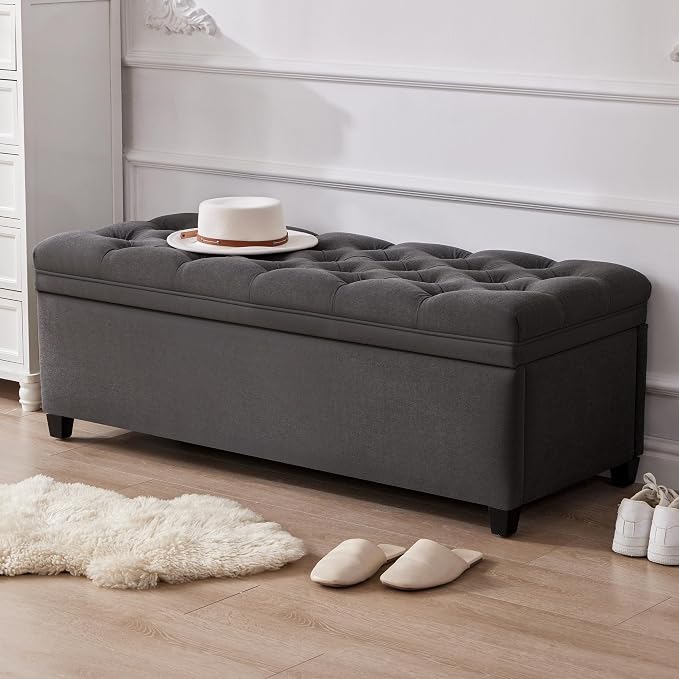 Mangodan 50" Storage Ottoman Bench, Tufted Ottoman with Storage for Living Room, Large End of Bed Ottomans, Modern Entryway Benchs, Window & Bedroom Benches for Foot of Bed (Darkgray)