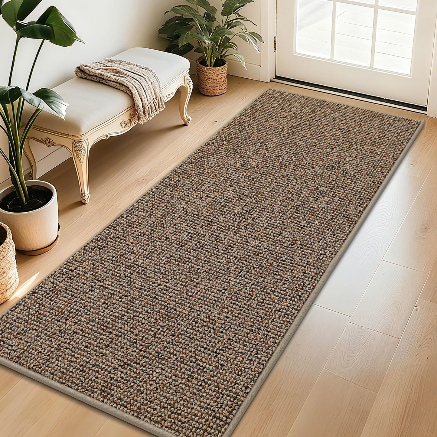 BEQHAUSE Dirt Trapper Door Mat 32" x 72", Non-Slip Washable Doormats Entrance Mat, Dirt Resistant and Absorbent Welcome Mat, Low Profile Floor Mats for Front Back Door and Entryway, Beige