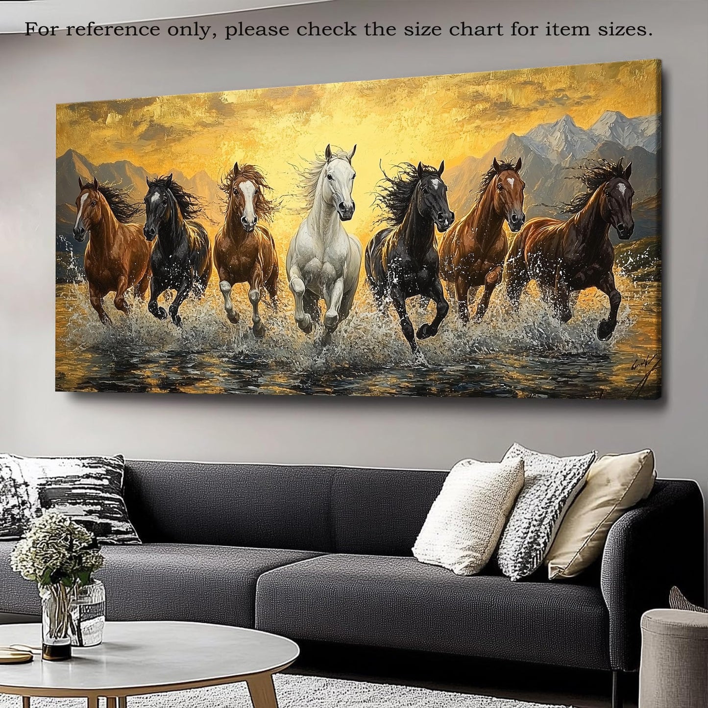 GUTTATY 7 Running Horses Canvas Wall Art, Sunset Canvas Prints, Dynamic Horse Wall Decor, Hand-Stretched Framed Wall Painting, Inspirational Artwork for Living Room, Office or Bedroom, 32x16 Inch