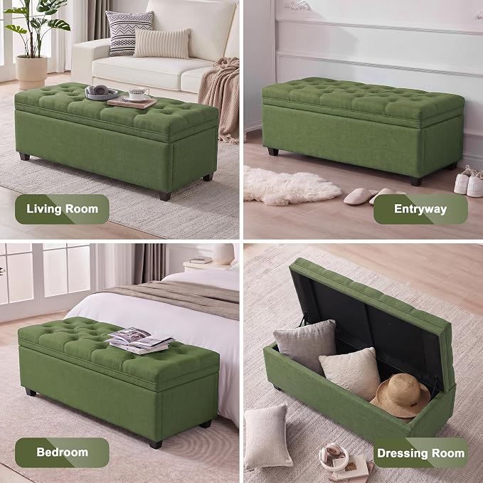 Mangodan 43" Storage Ottoman Bench, Tufted Ottoman with Storage for Living Room, Large End of Bed Ottomans, Modern Entryway Benchs, Window & Bedroom Benches for Foot of Bed (Green)