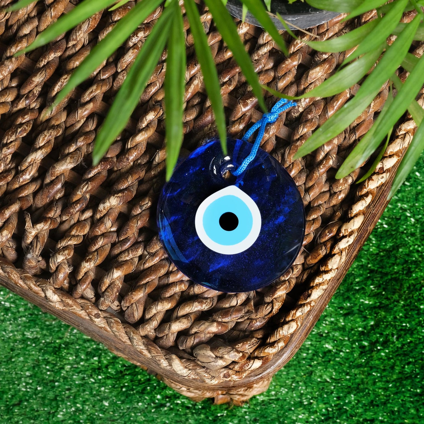 BCS Blue Evil Eye Decor 2.8" Wall Hanging Ornament Glass Handmade Turkish Greek Nazar Amulet Good Luck and Protection Charm for Home, Office, Garden, Door Ojo Turco (in Box)
