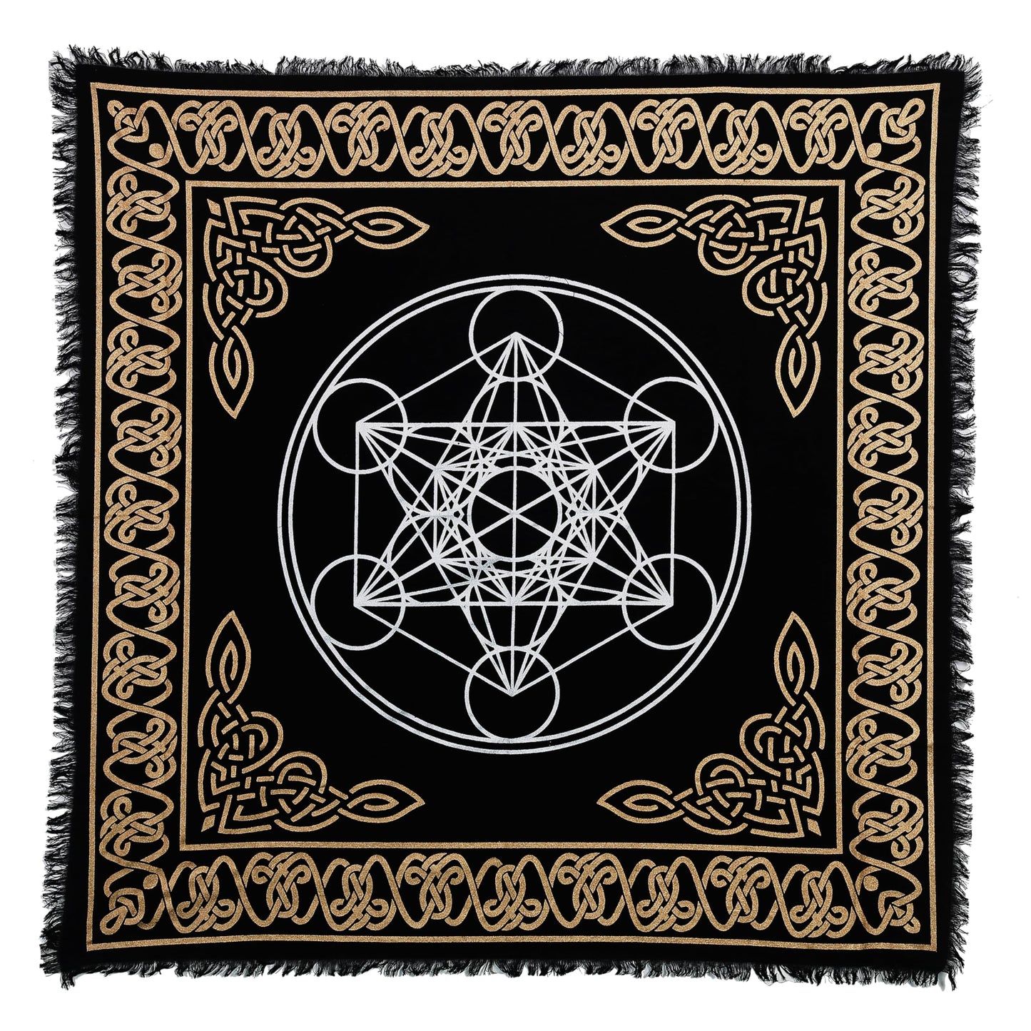 Indian Consigners Altar Cloth Hexagonal Metatron Witchcraft Alter Tarot Spread Top Cloth Wiccan Square Spiritual 18 by 18 Sacred (Hexagonal Metatron Gold Silver)