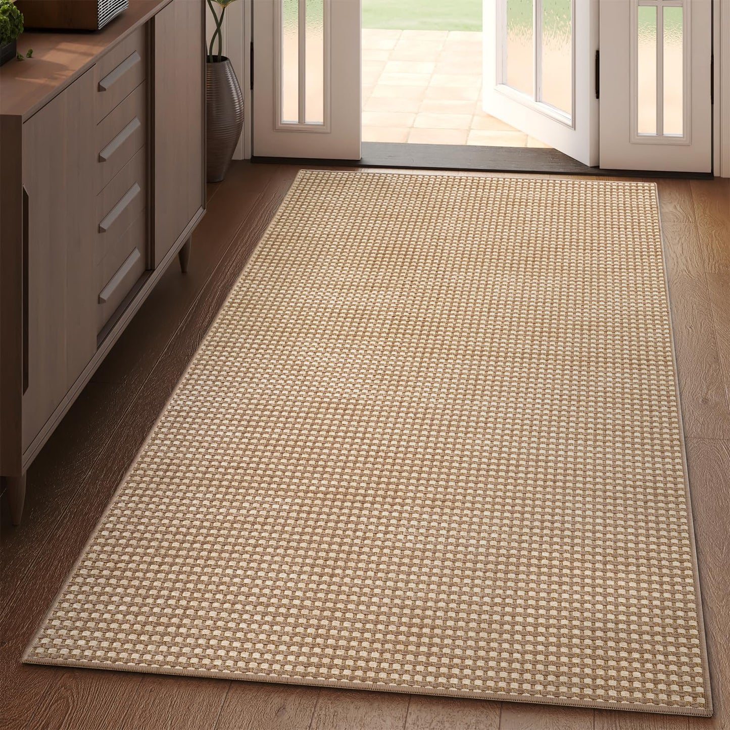 YDKGL 3x5 ft Area Rug Entryway Runner Rug Non Slip Washable, Boho Woven Kitchen Runner Rugs Door Mat Entry Rugs Carpet for Indoor Foyer Backdoor Hallway Floor Bedroom Living Room, Easy Clean, Brown