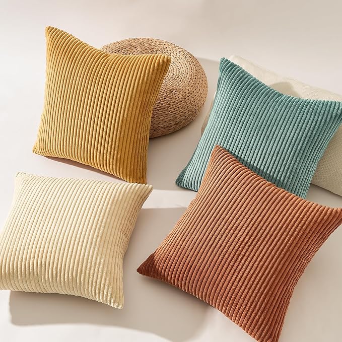 Topfinel Large Decorative Throw Pillow Covers, Soft Velvet Modern Double-Sided Designs Euro Shams Set of 4, Mix and Match for Home Decor, Pillow Inserts Not Included (24x24 inch, Orange/Teal)