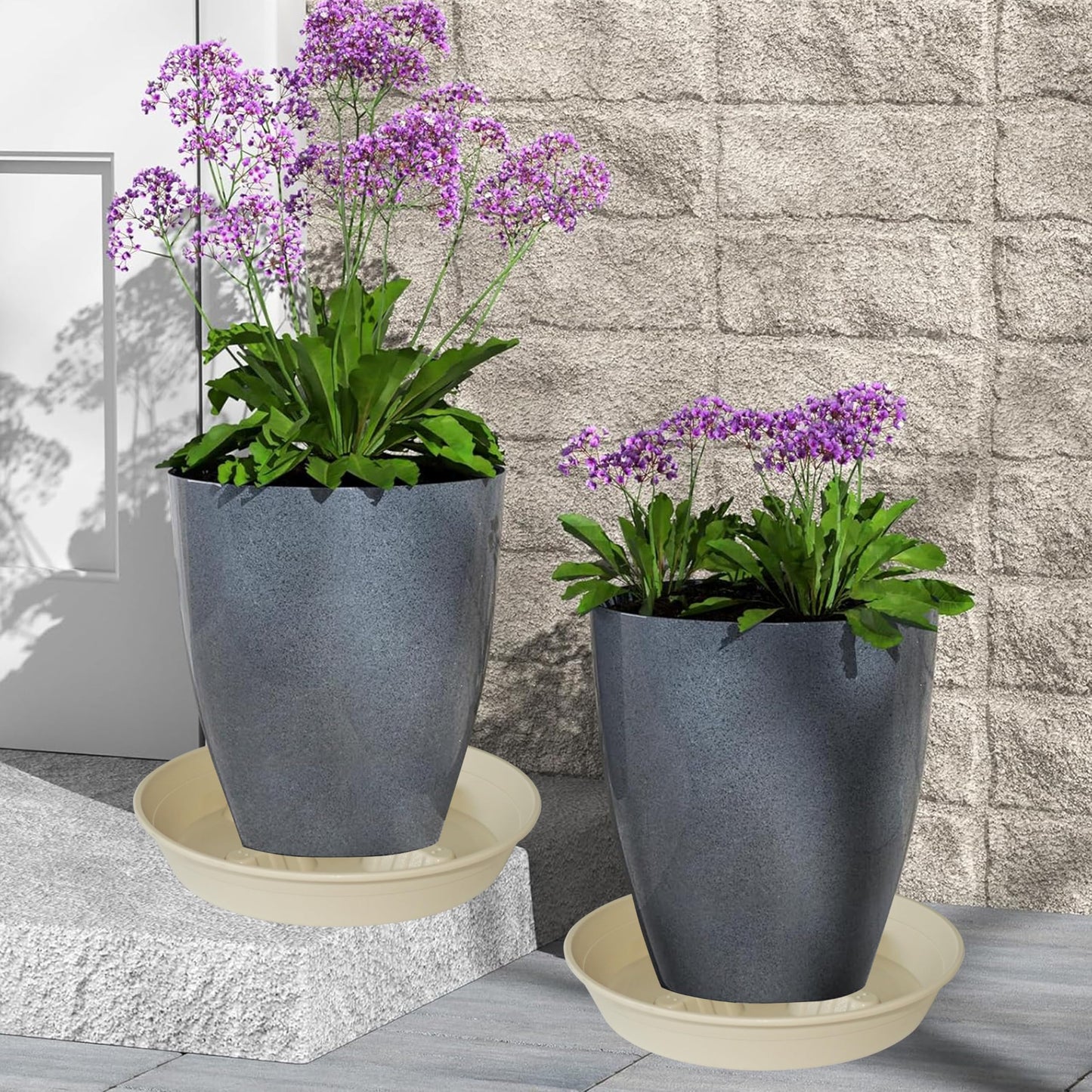 Feyvdzv 4 Pack Plant Saucer 10 inch, 8 12 14 17 inch, Plant Stand Plastic Plant Saucers for Indoors Outdoor, Heavy Duty Flower Plant Risers for Inside Pots, Pot Saucers for Plants, Grow Bags Saucers