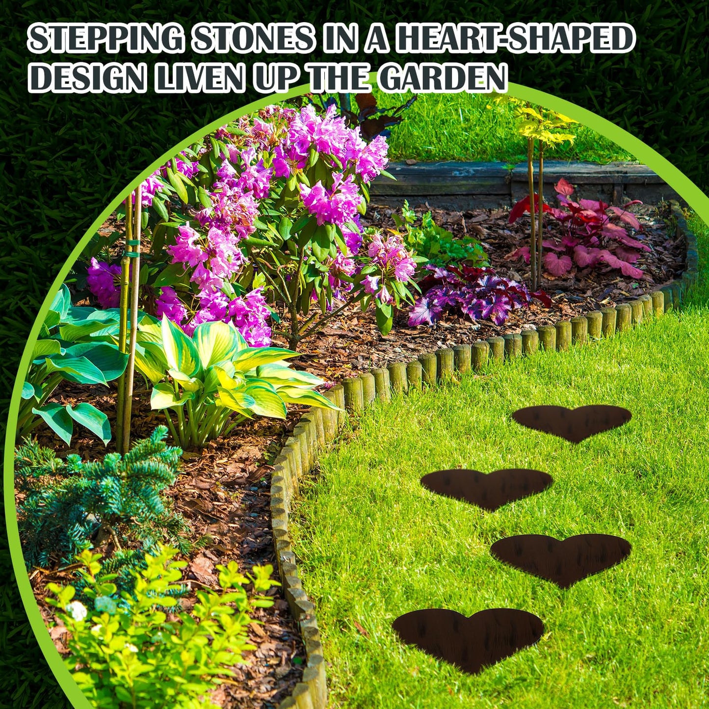 Tandefio 3 Pcs Heart Garden Stepping Stones Brown Cast Iron Stepping Stones Rustic Style Outdoor Stones for Garden Walkway Outside Decorative Decor, 12 Inches