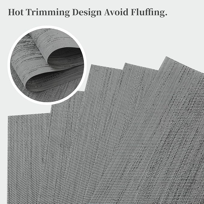 Leetaltree Grey Placemats, Heat Resistant Non-Slip Place mats for Dining Table, Washable Durable PVC Vinyl Woven Table Mats (Set of 12)