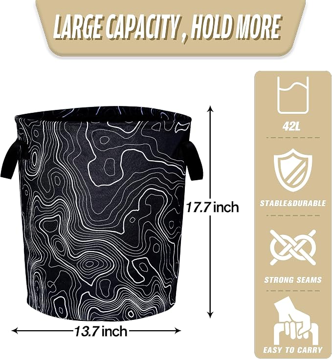 Topographic Map Laundry Basket Topography Pattern Foldable Oxford Cloth Funny Tote Bag Laundry Hamper Clothes Storage Bucket Organizer For Bathroom/Laundry Storage/Bedroom 18.9x16.5 Inch