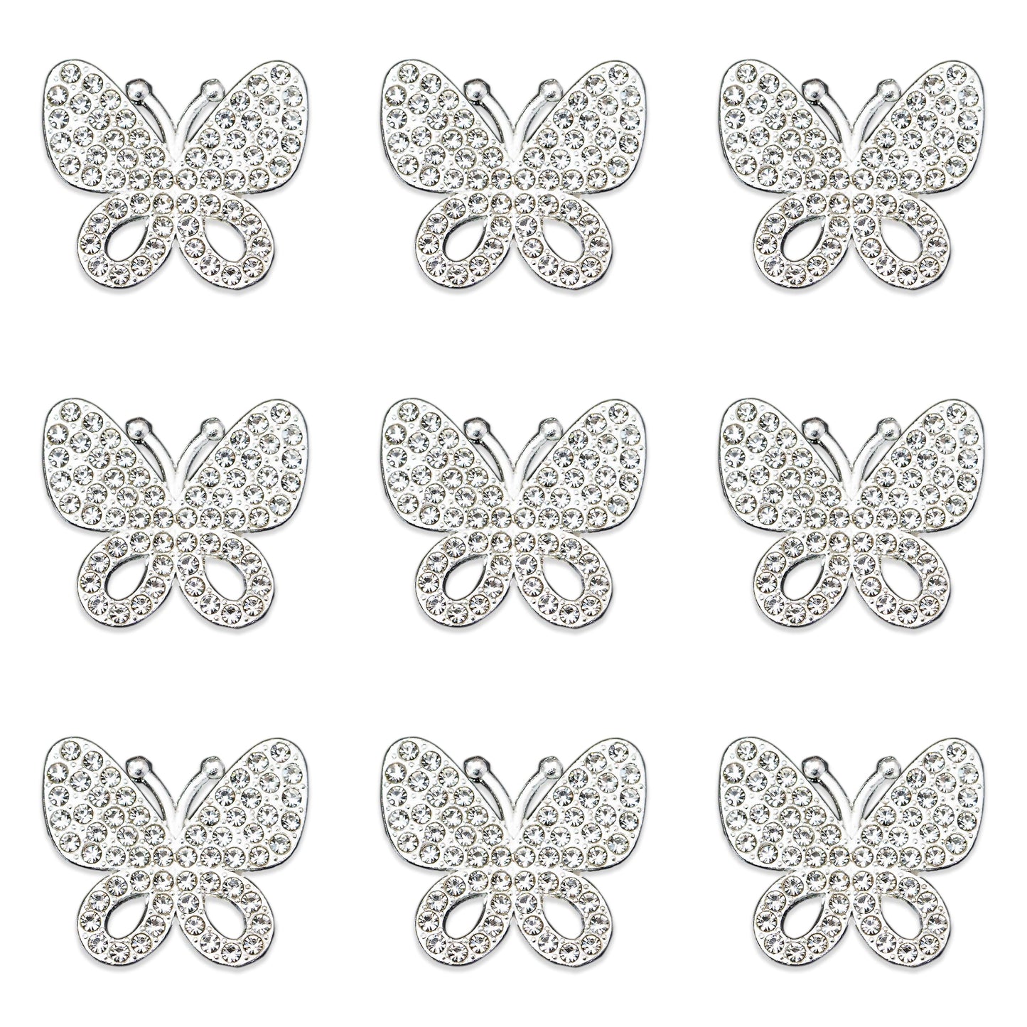 30PCS Alloy Rhinestone Butterfly Embellishment Stickers Handmade Hair Accessories for Sneakers, Clothes, Party Decorations, Gift Box, Dress, Home Decor (Silver)