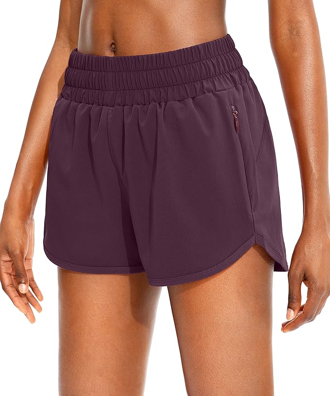 SANTINY Women's Running Shorts with Zip Pockets High Waisted Athletic Workout Gym Shorts for Women with Liner