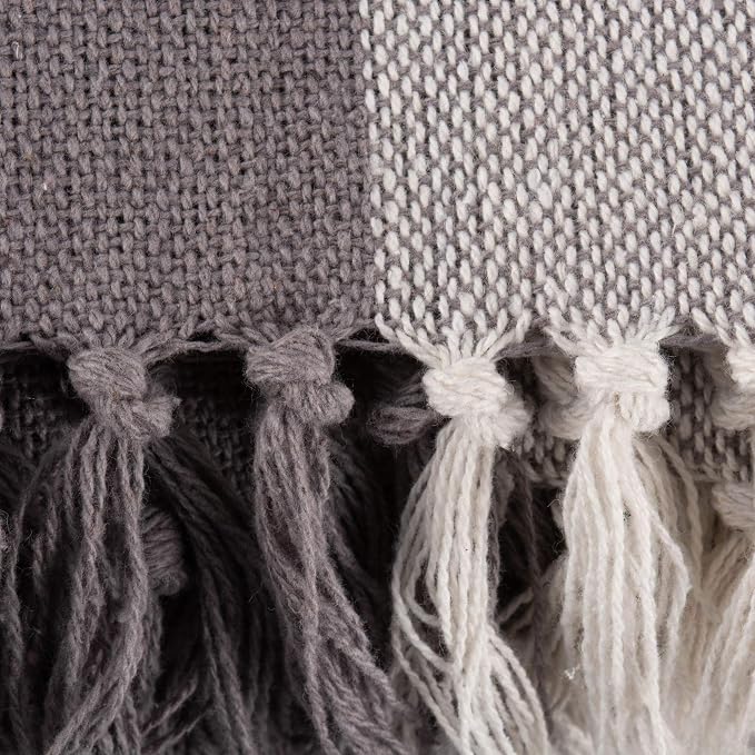 DII Buffalo Check Collection Rustic Farmhouse Throw Blanket with Tassles, 50x60, Gray/White
