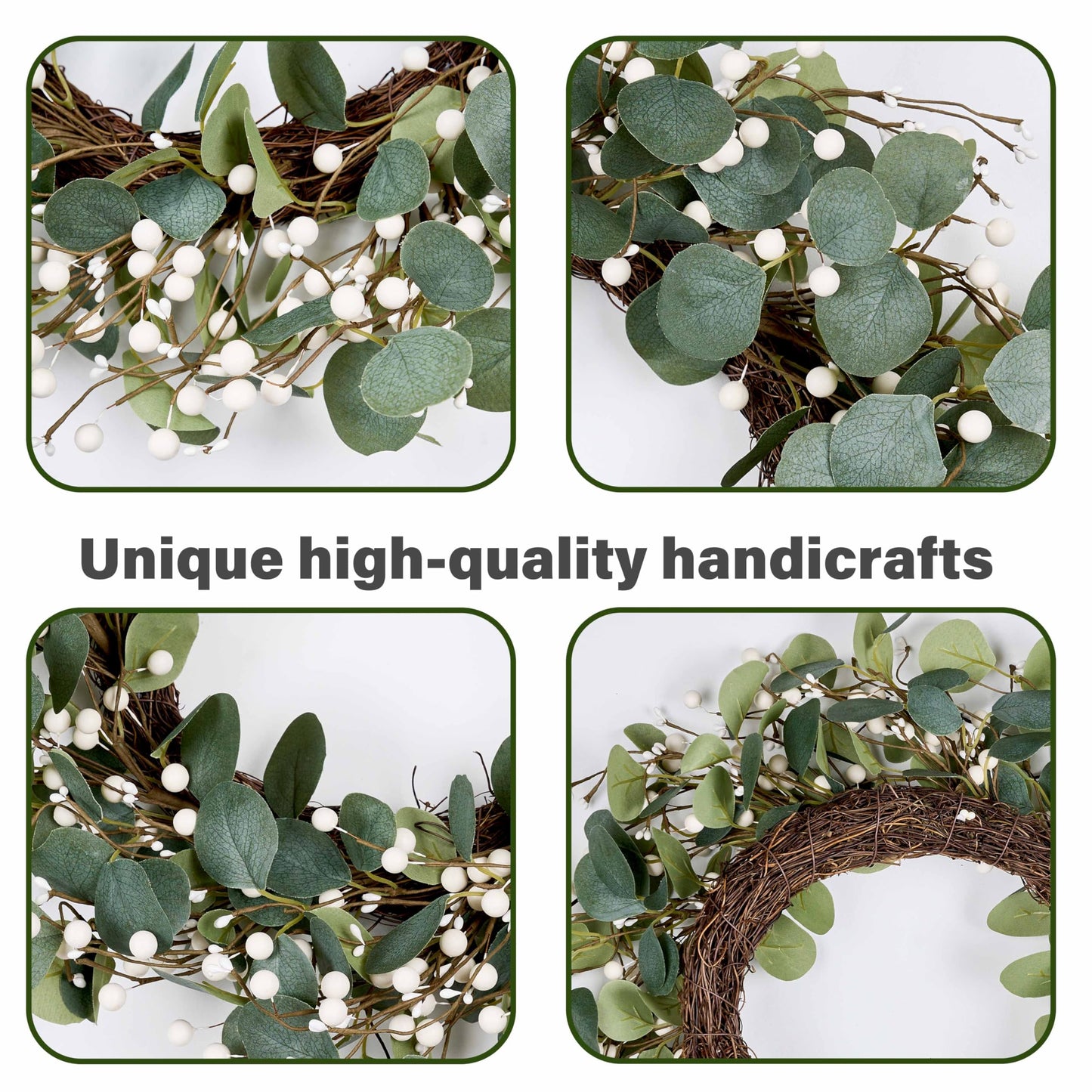 MAINGKAUNG Green Eucalyptus Wreath 22inch Greenery Wreaths for Front Door Artificial Winter Wreath with Green Eucalyptus Leaves White Berries for Winter Christmas Window Wall Indoor Holiday Decoration