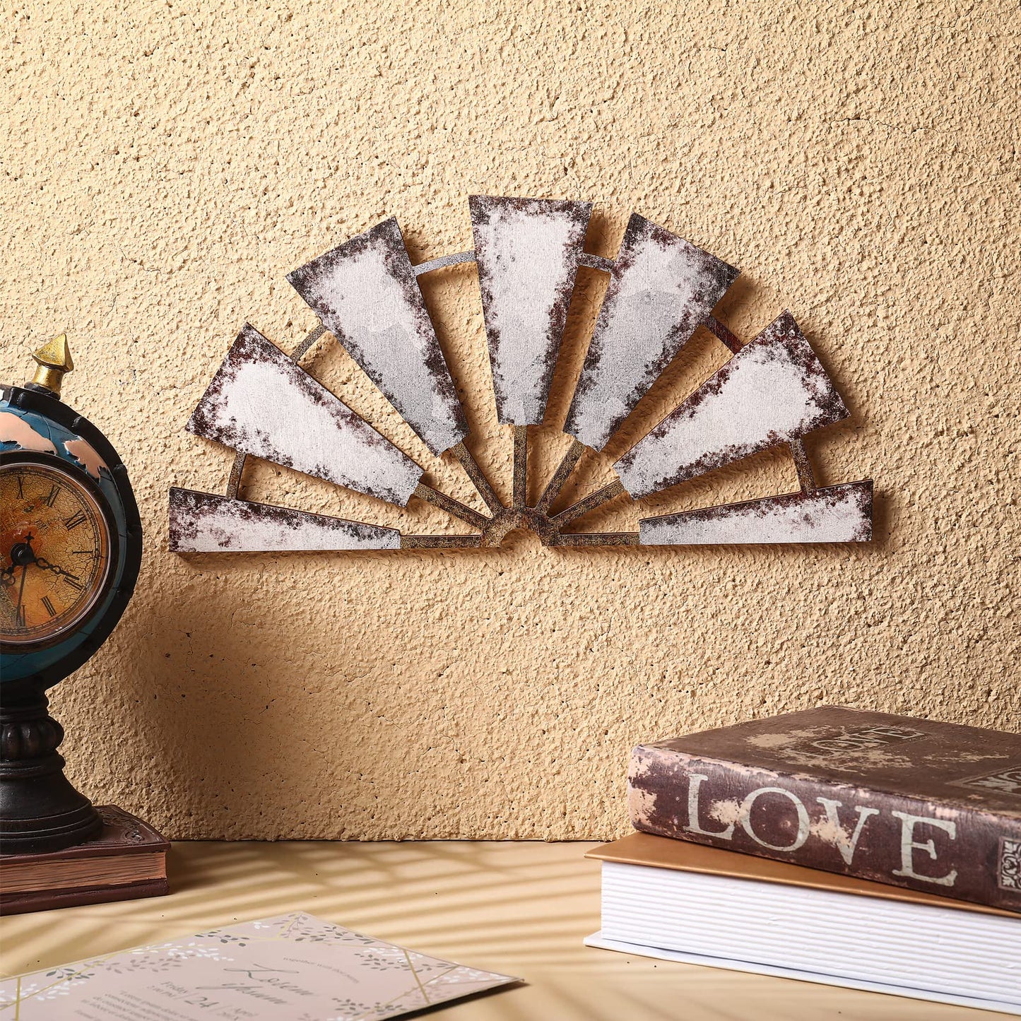 Yookeer Farmhouse Living Room Wall Decor Wood Windmill Rustic Wooden Wall Art Decorative Windmill Sculpture Home Decor for Bedroom Nursery Dorm Home(11.4 x 5.5 Inches,Semicircle)