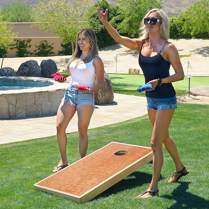 GoSports 4 ft x 2 ft Commercial Grade Cornhole Boards Set - Natural Wood Cornhole Boards, Choose from Different Bean Bag Color Combinations - Royal Blue & Bright Green