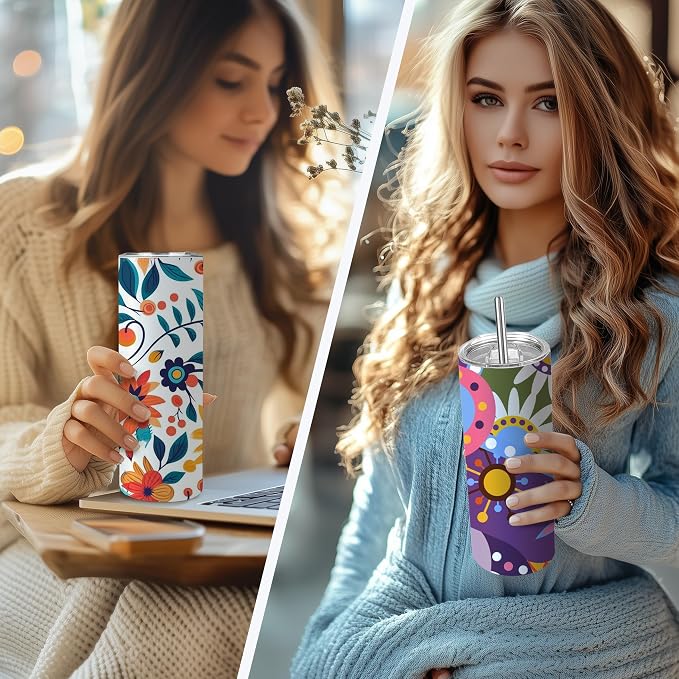 Joyclub Sublimation Tumblers 20 oz 10 Pack Flat Bottom Sublimation Blanks Bulk Stainless Steel Insulated Skinny Straight Cups with Lid and Straw, Gift Box