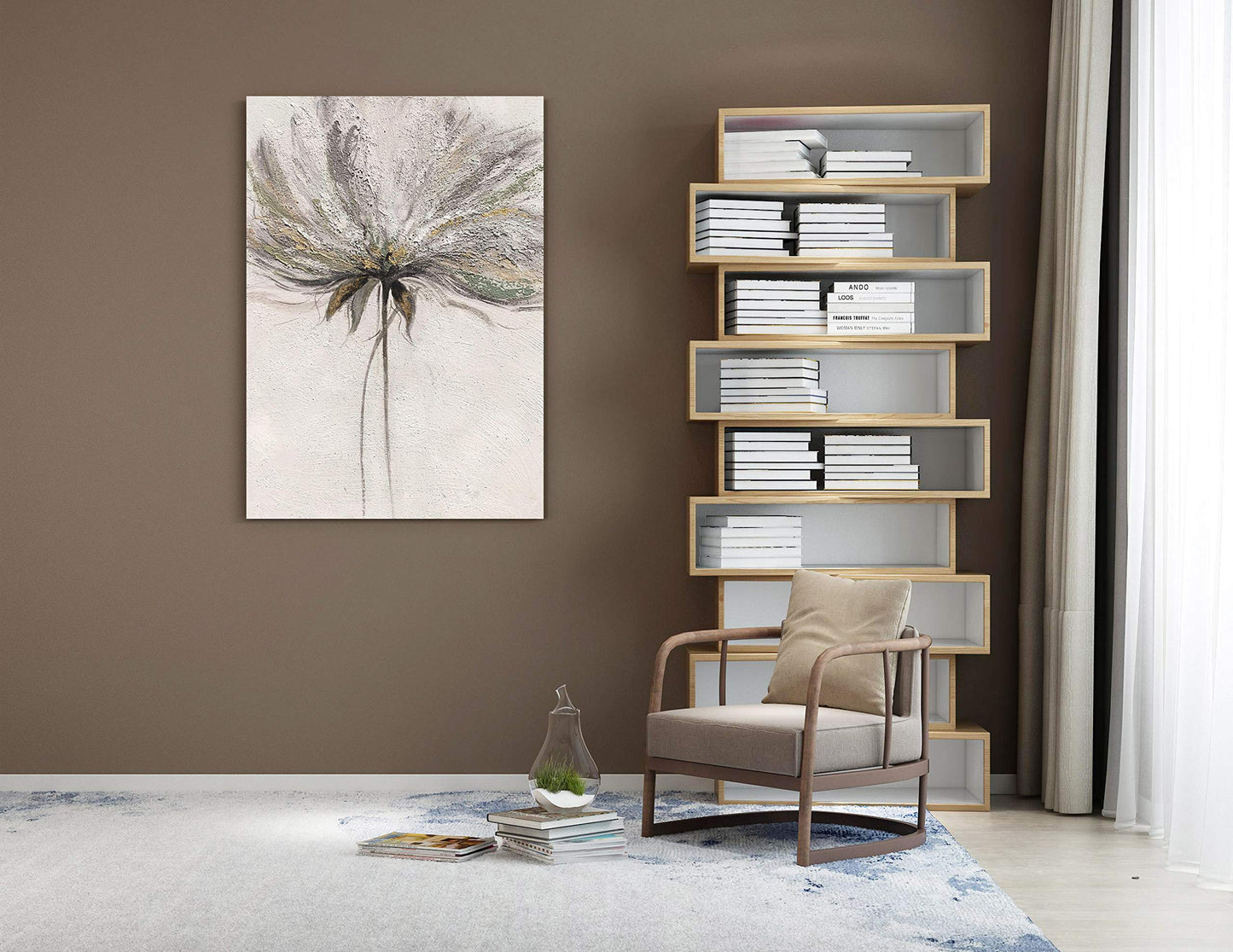 Yihui Arts Hand Painted Abstract Floral Wall Art Pictures Grey White Gold Foil Painting Sand Artwork For Bedroom Decoration